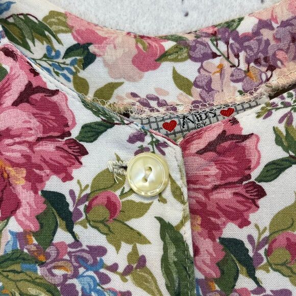 Vintage LA BELLE Dress Girls Medium Floral Short Sleeve Button Front Pleated - Picture 3 of 11